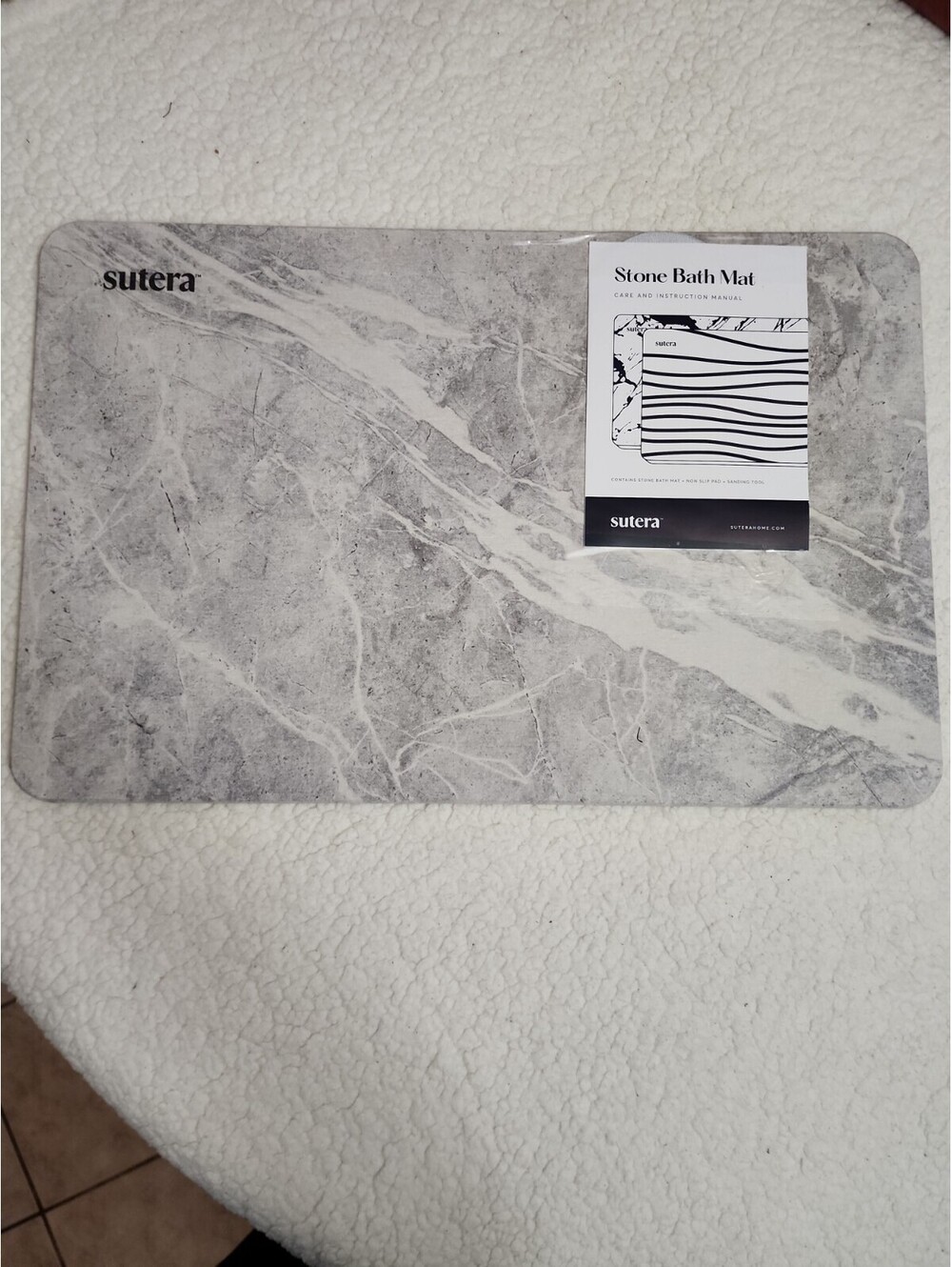 SUTERA Stone Bath/Shower Mat Non-Slip Super Absorbent Gray Graphite 23.5 x15 New